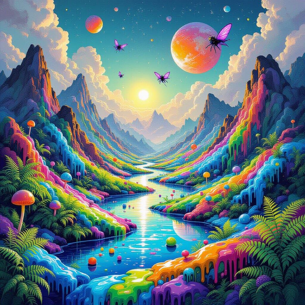 Colorful Melting Crayon Alien Valley Graffiti Art