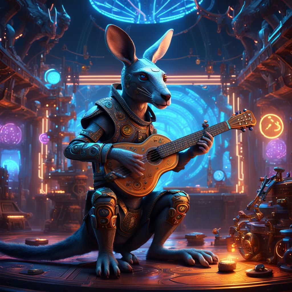 Cyborg Kangaroo Bard in Fantasy Sci-Fi Art