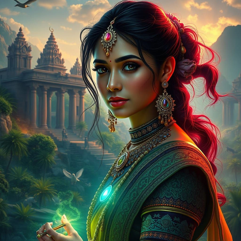 Ethereal Indian Goddess in Ancient Ruins