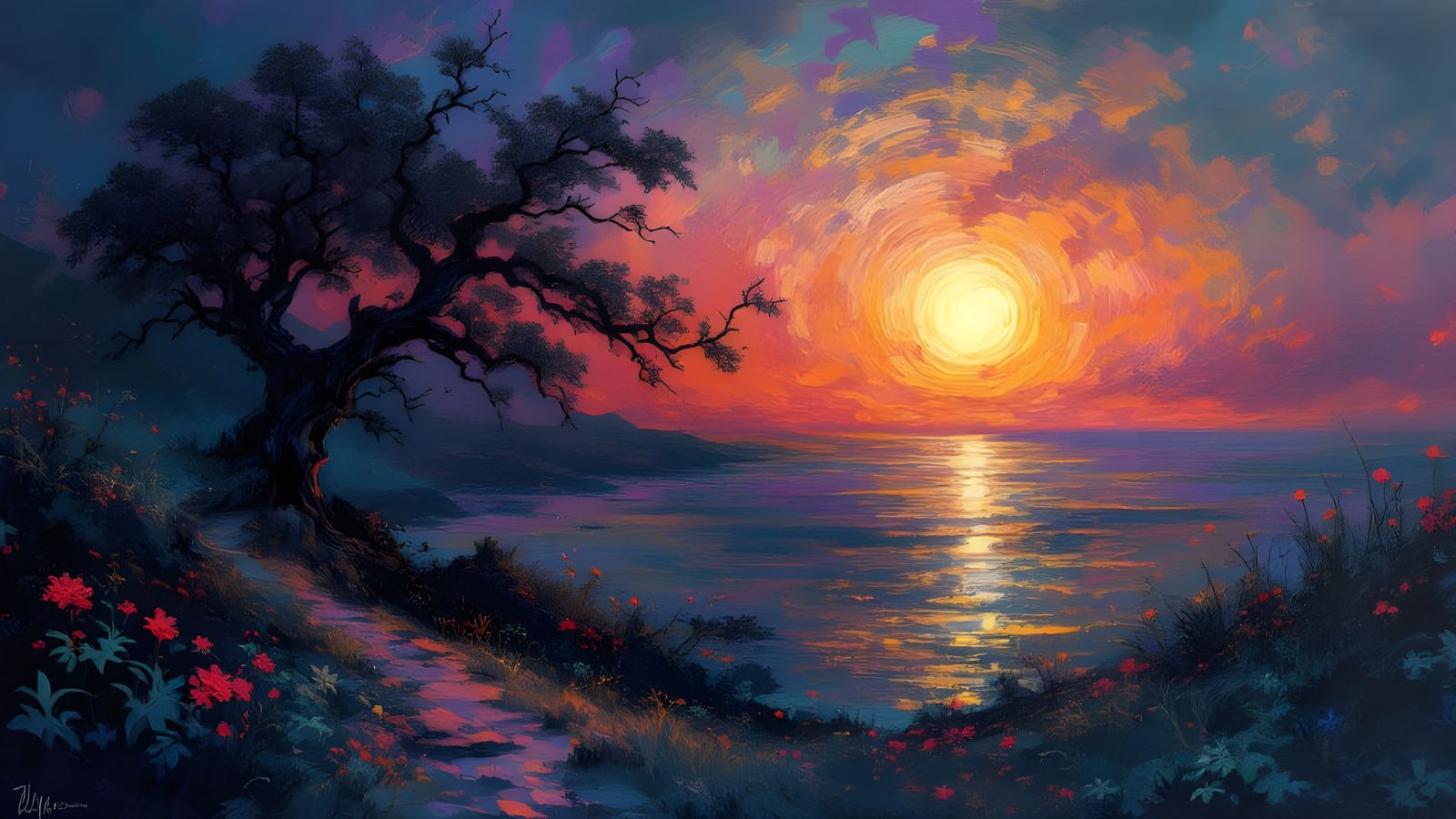 Gothic Impressionism: A Dark Monet Sunrise