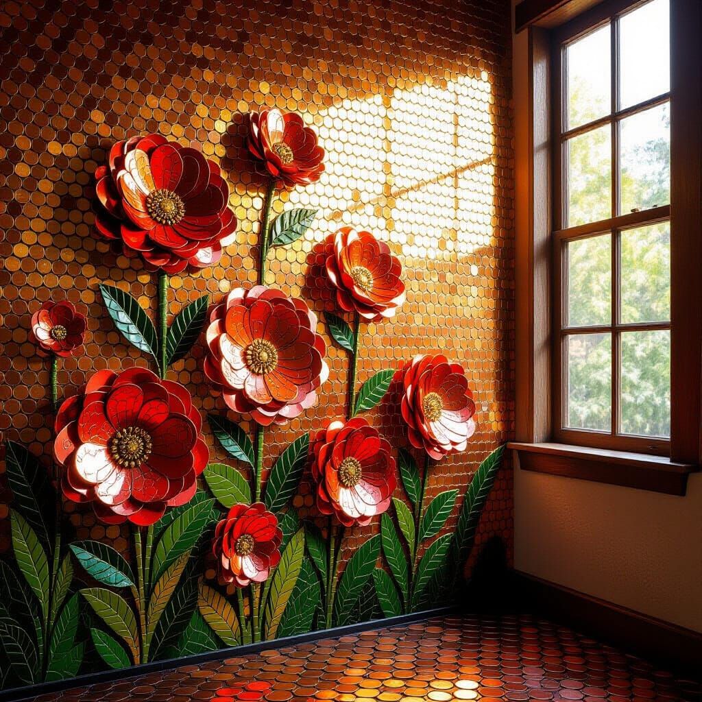 Penny Flower Mural in Golden Sunlight