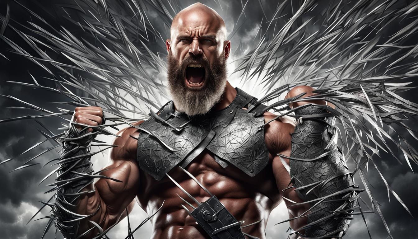 Muscular Man Ripping Shirt in Thorn Armor