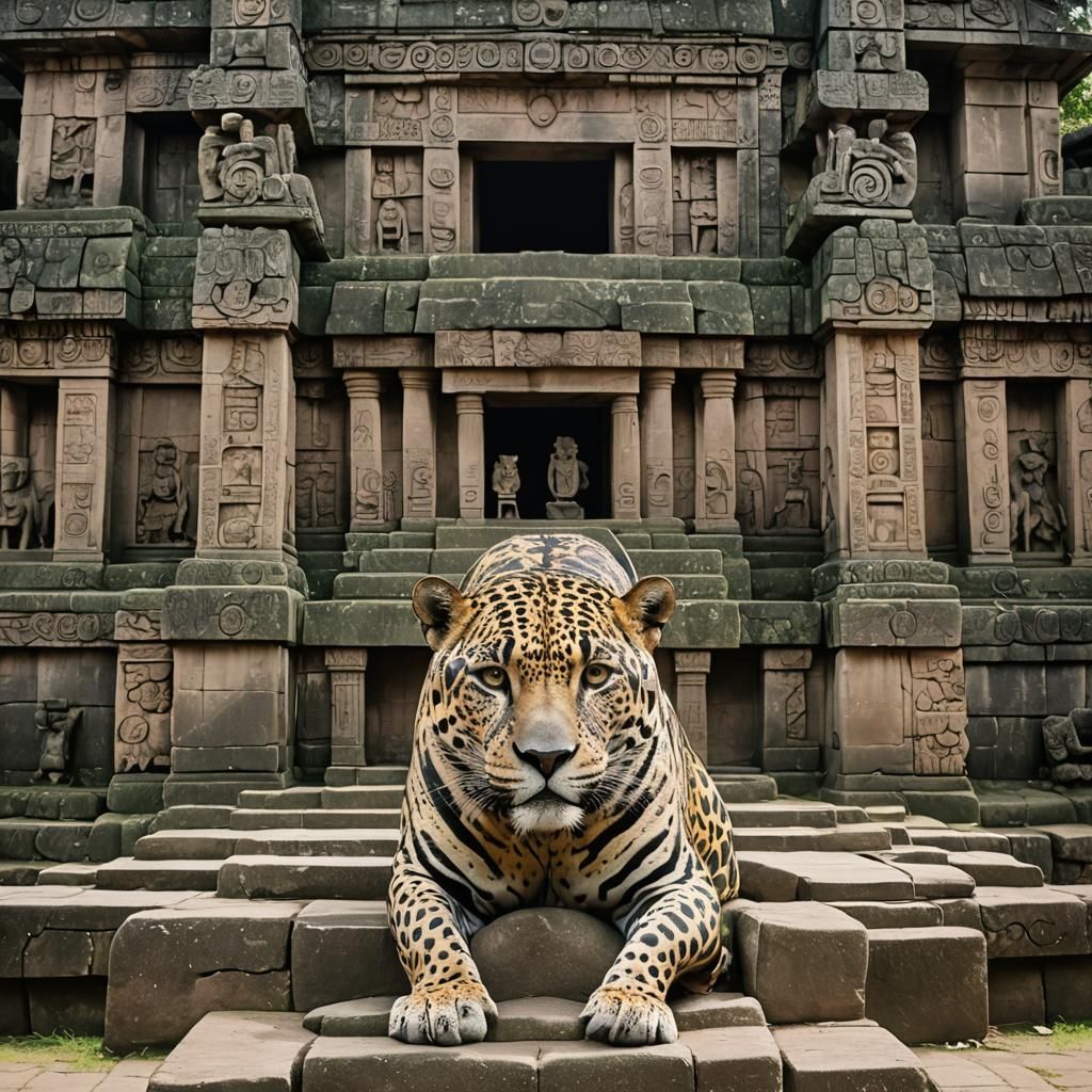 Stylized Jaguar Temple in Mayan Style