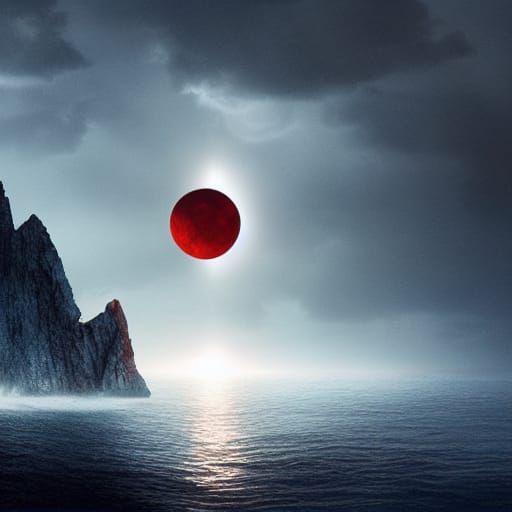 Dramatic Lunar Eclipse Reflected in Blood-Red Water