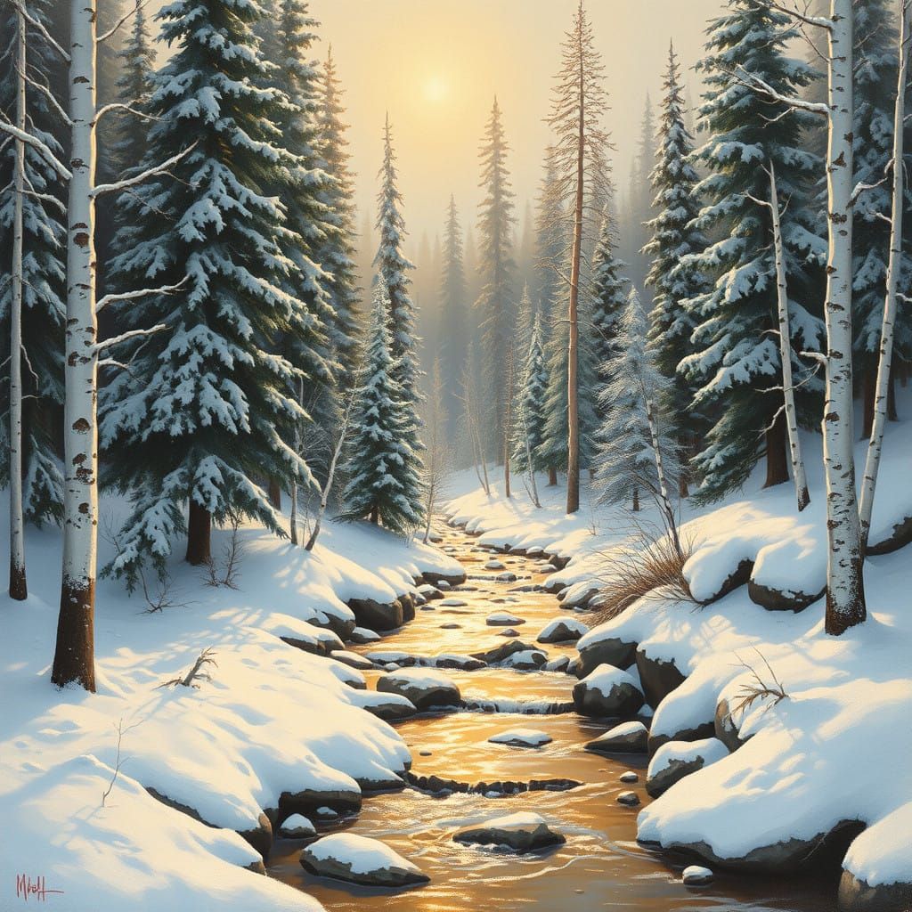 Ethereal Winter Forest in Painterly Style