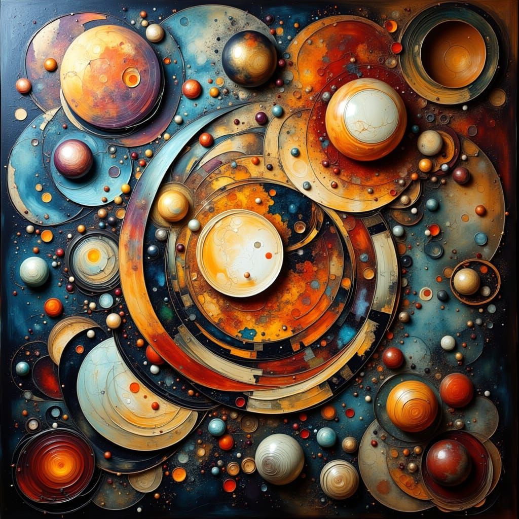 Abstract Geometric Orbs in Vibrant Mystic Aura