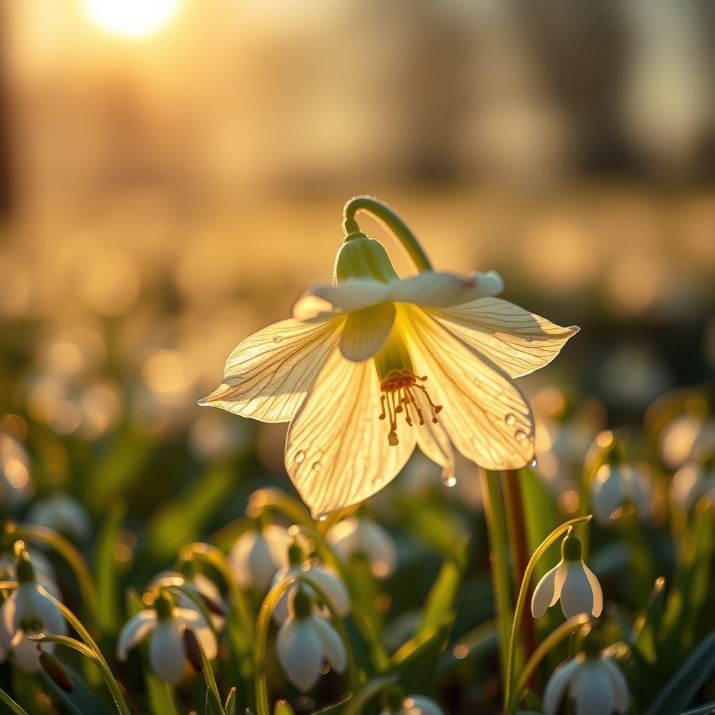 Delicate Helleborus Flower in Snowdrop Landscape