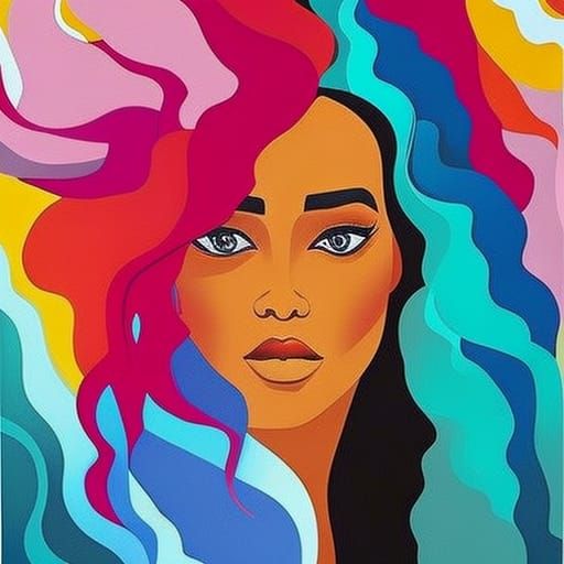 Intricate Gouache Painting of a Girl with Blue Hair