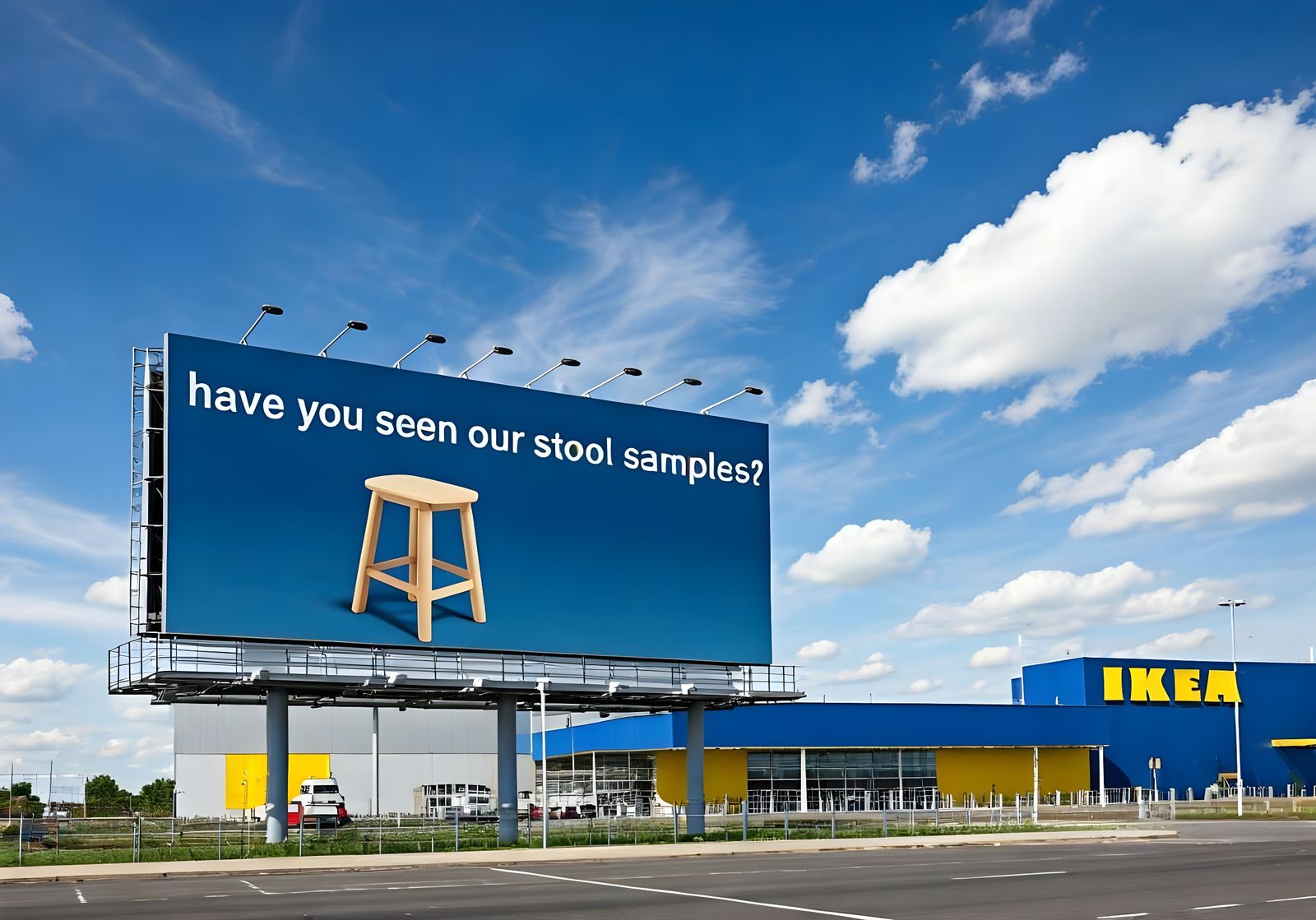 Modern Billboard Sign with Stool and IKEA Store