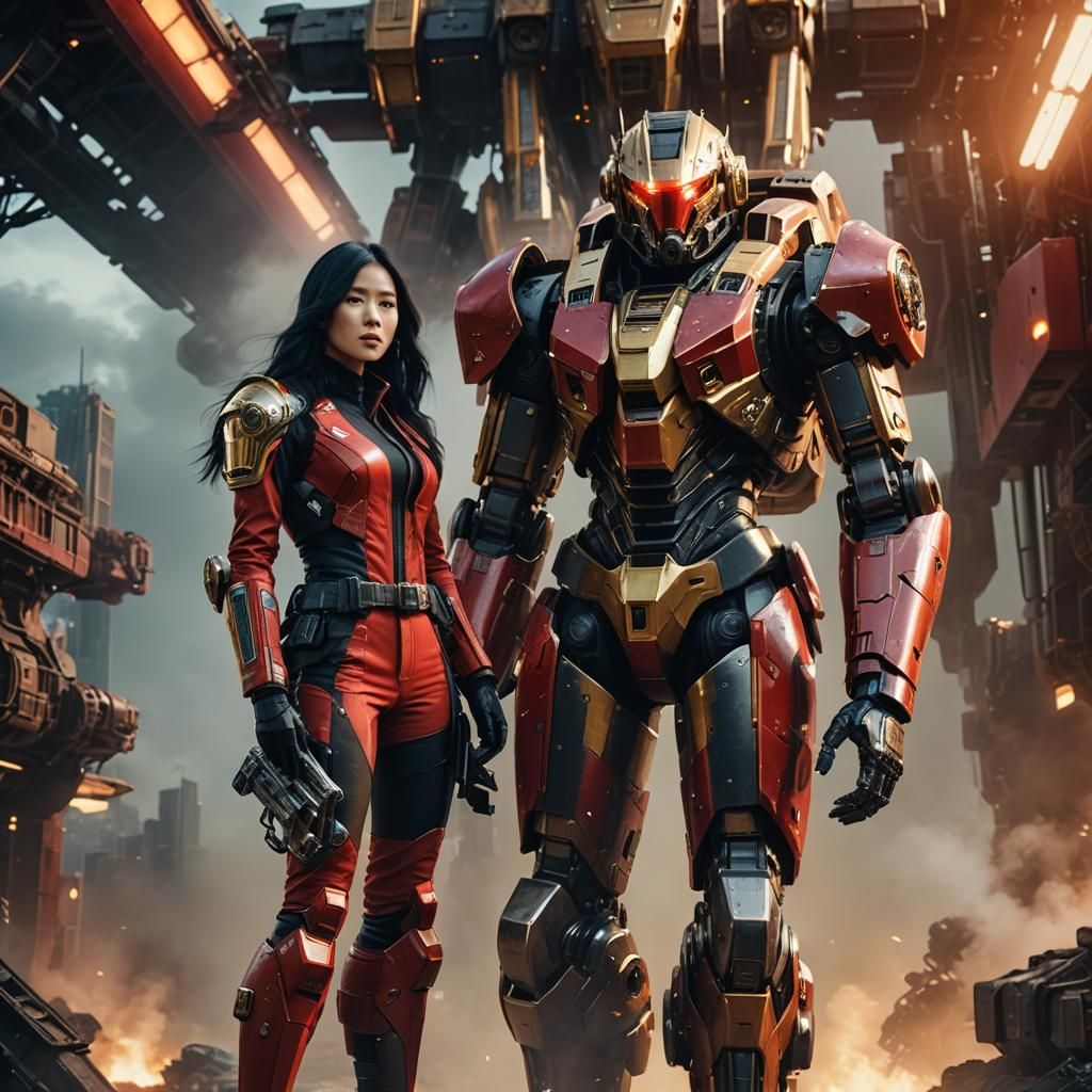 Woman and Mech in Sci-Fi Photorealistic Style