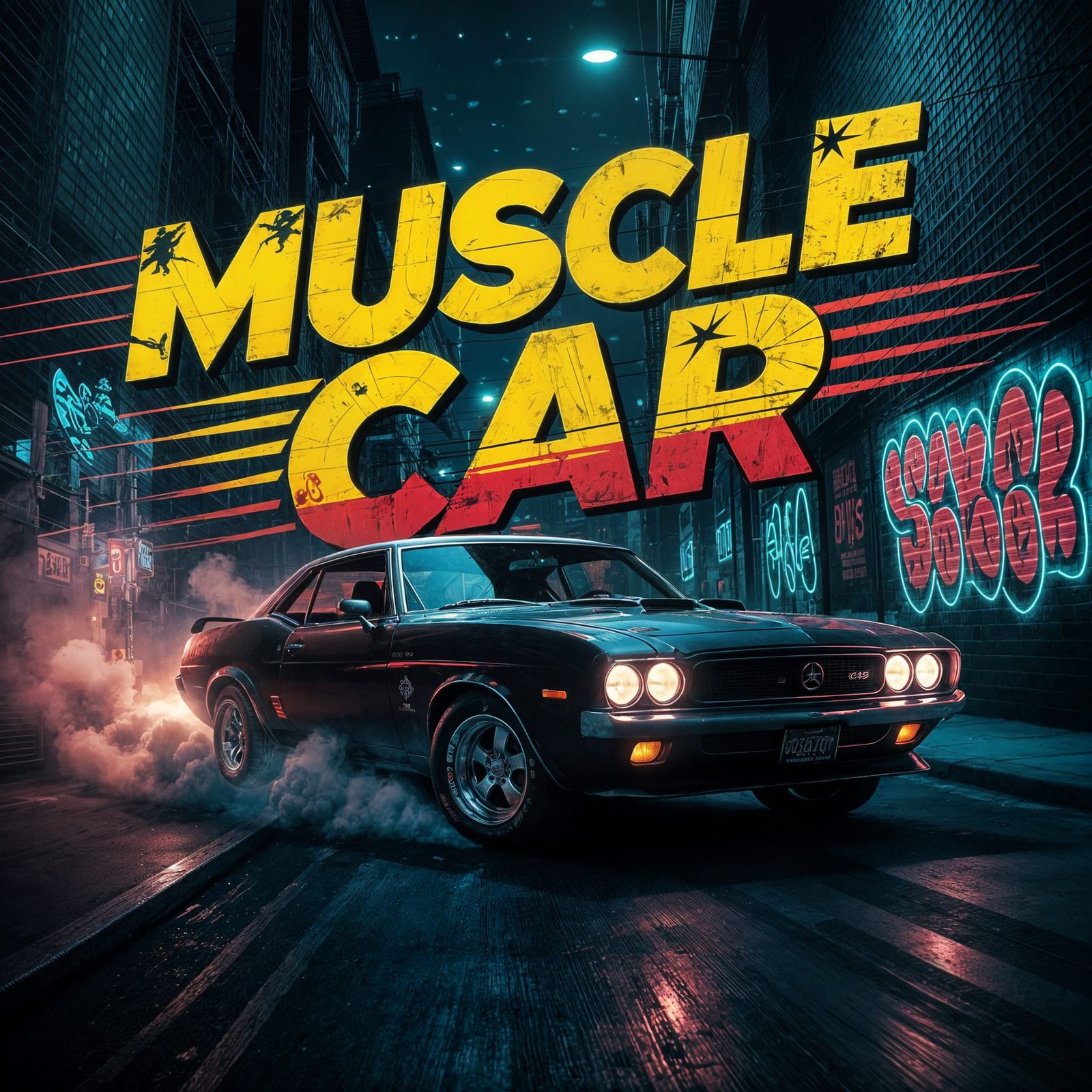 Street Racing Poster: Muscle Car in Neon Smoke