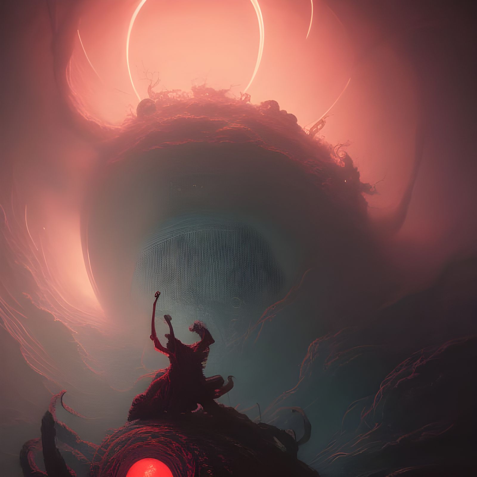 Surreal Uzumaki Horror in Synthwave Neon Style