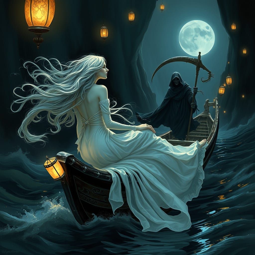 Ethereal Maiden Navigates the Dreamlike Underworld