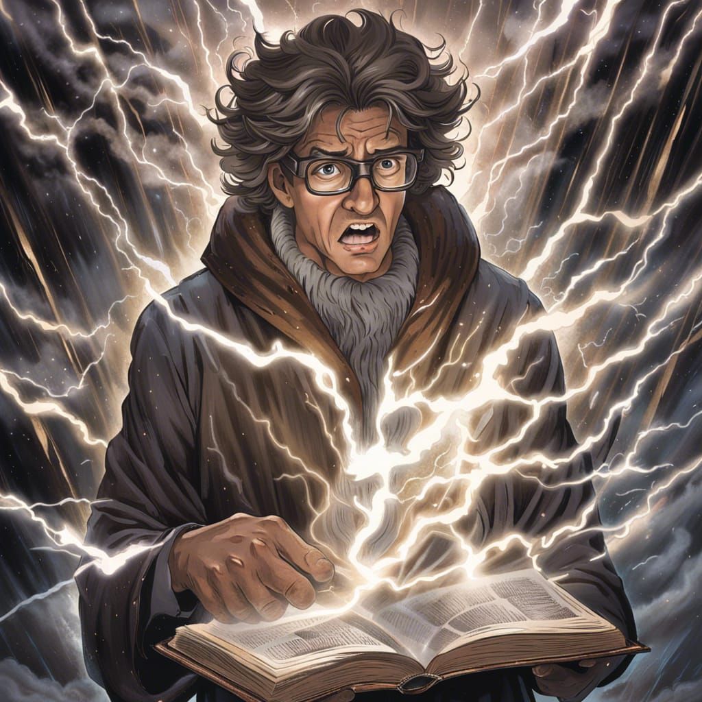 Man Holding Book of Calamity in Dark Fantasy Style