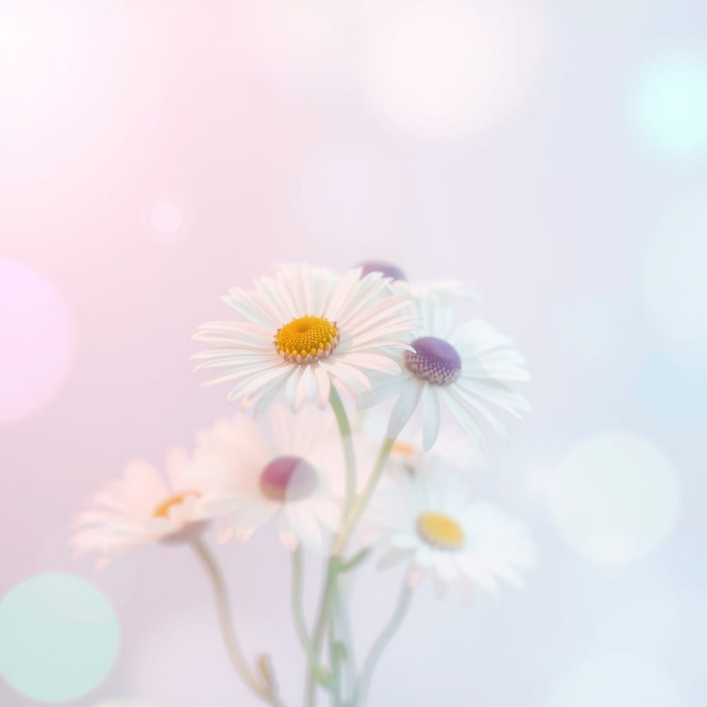 Surreal Frosted Glass Scene with Iridescent Blooms