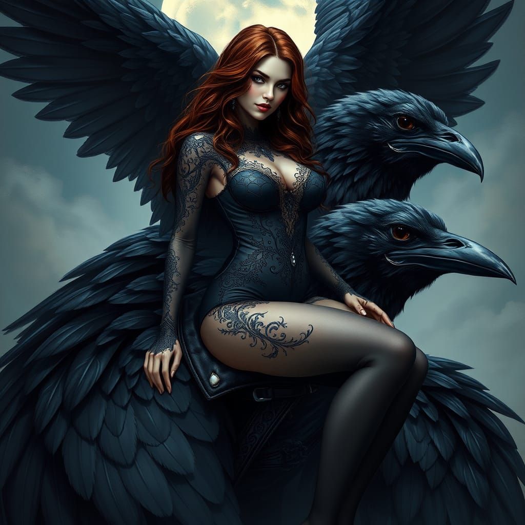 Mystical Sorceress Rides Majestic Raven