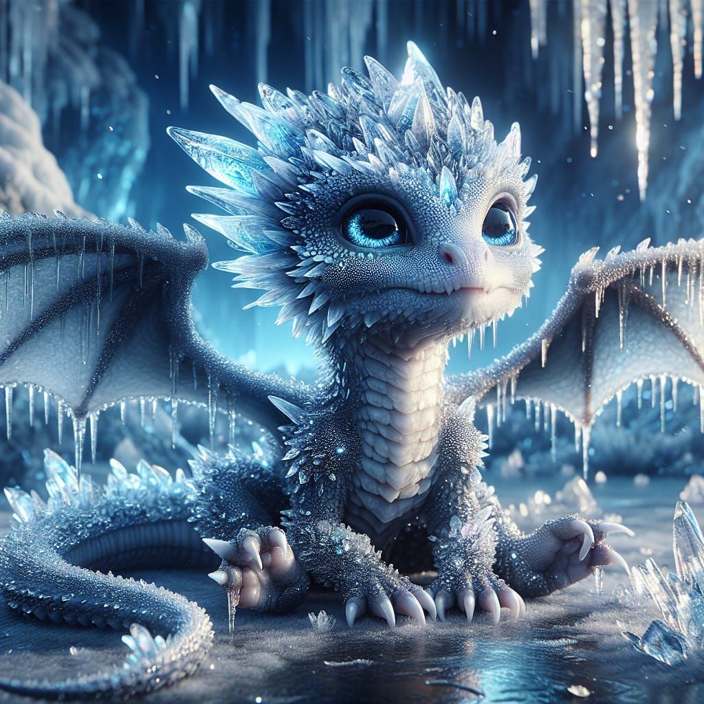 Glittering Baby Ice Dragon with Crystalline Scales