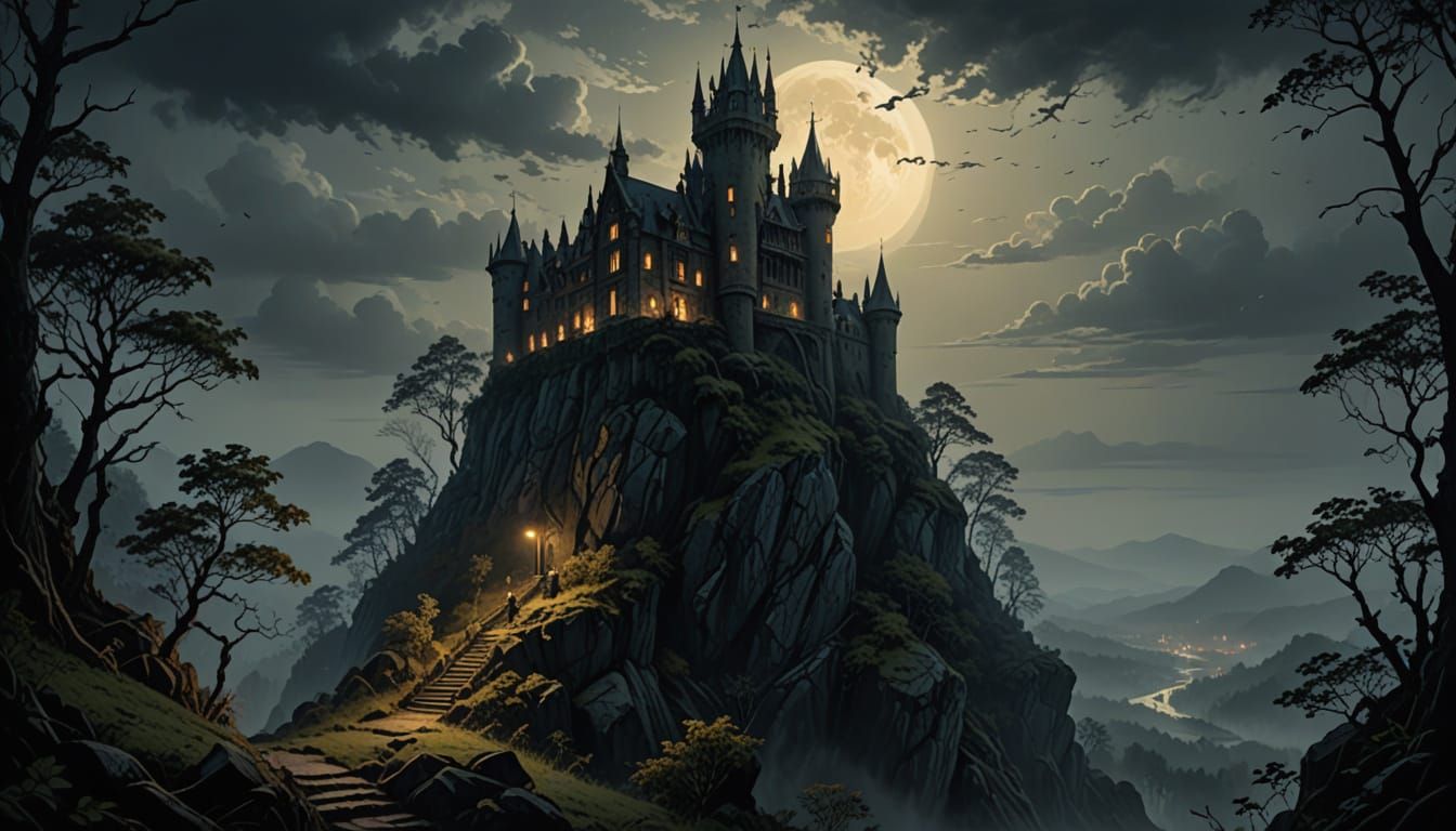 Princes Amidst a Moonlit Gothic Landscape
