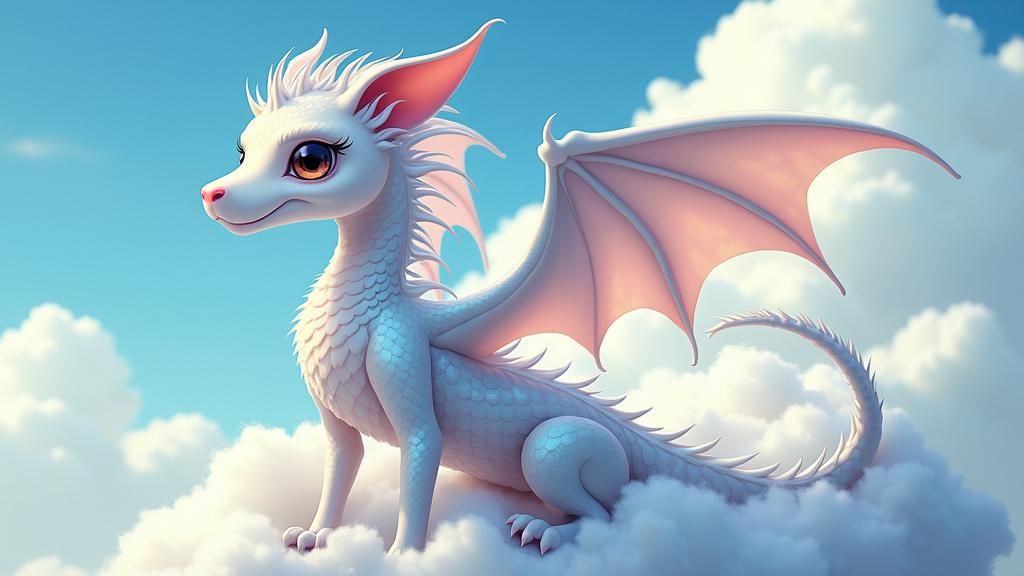 Iridescent Dragon-Dog Hybrid on a Cloud