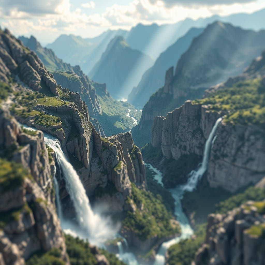 Epic Waterfalls in Mountainous 3D Landscape
