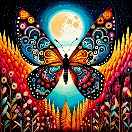 Psychedelic Butterfly in Mixed Media Style