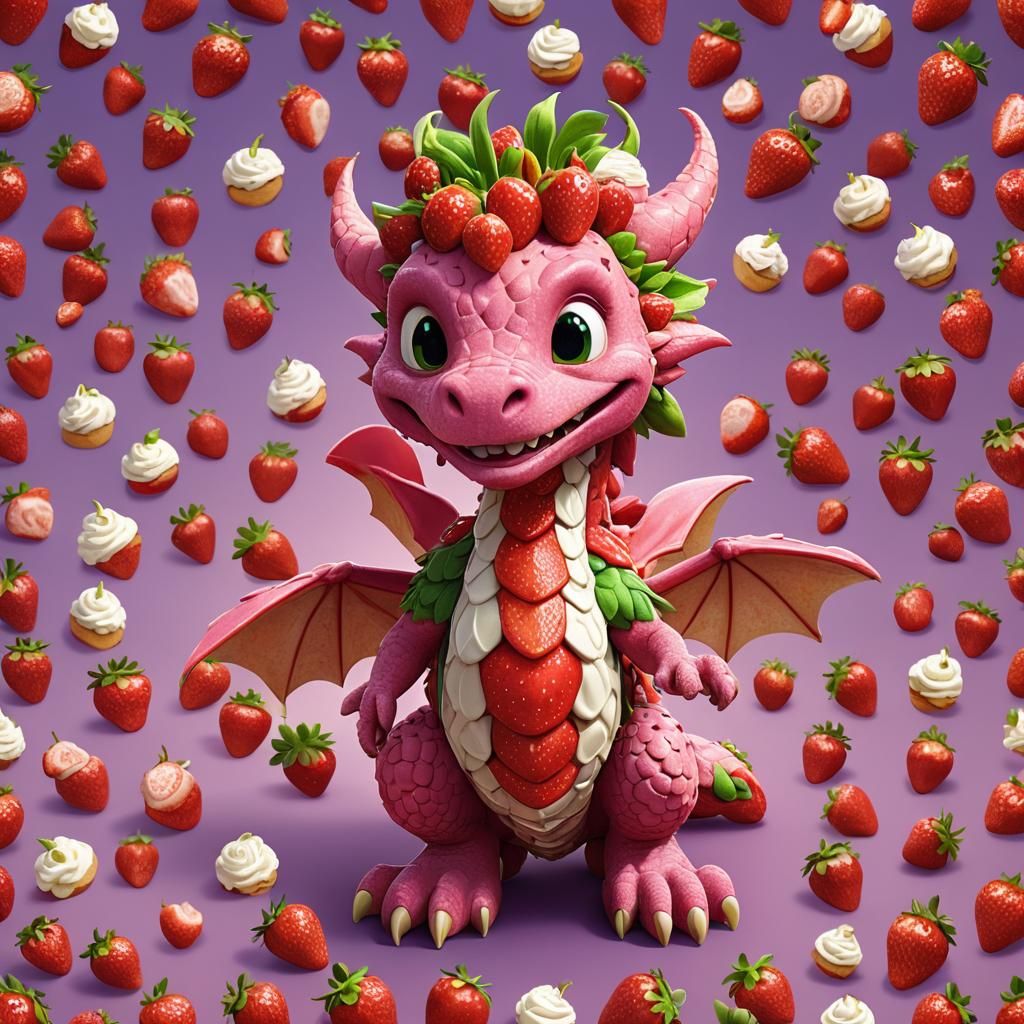 Strawberry Shortcake Dragon in 3D Digital Art