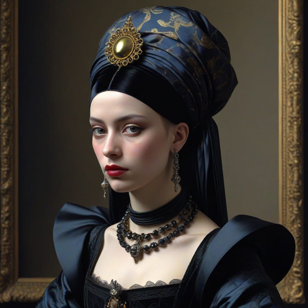 Goth Punk Queen Portrait in Vermeer Style