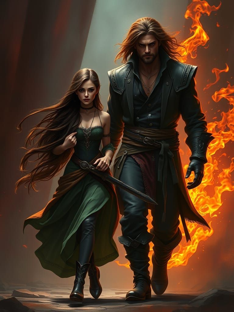 Fantasy Woman and Man in Detailed Matte Painting