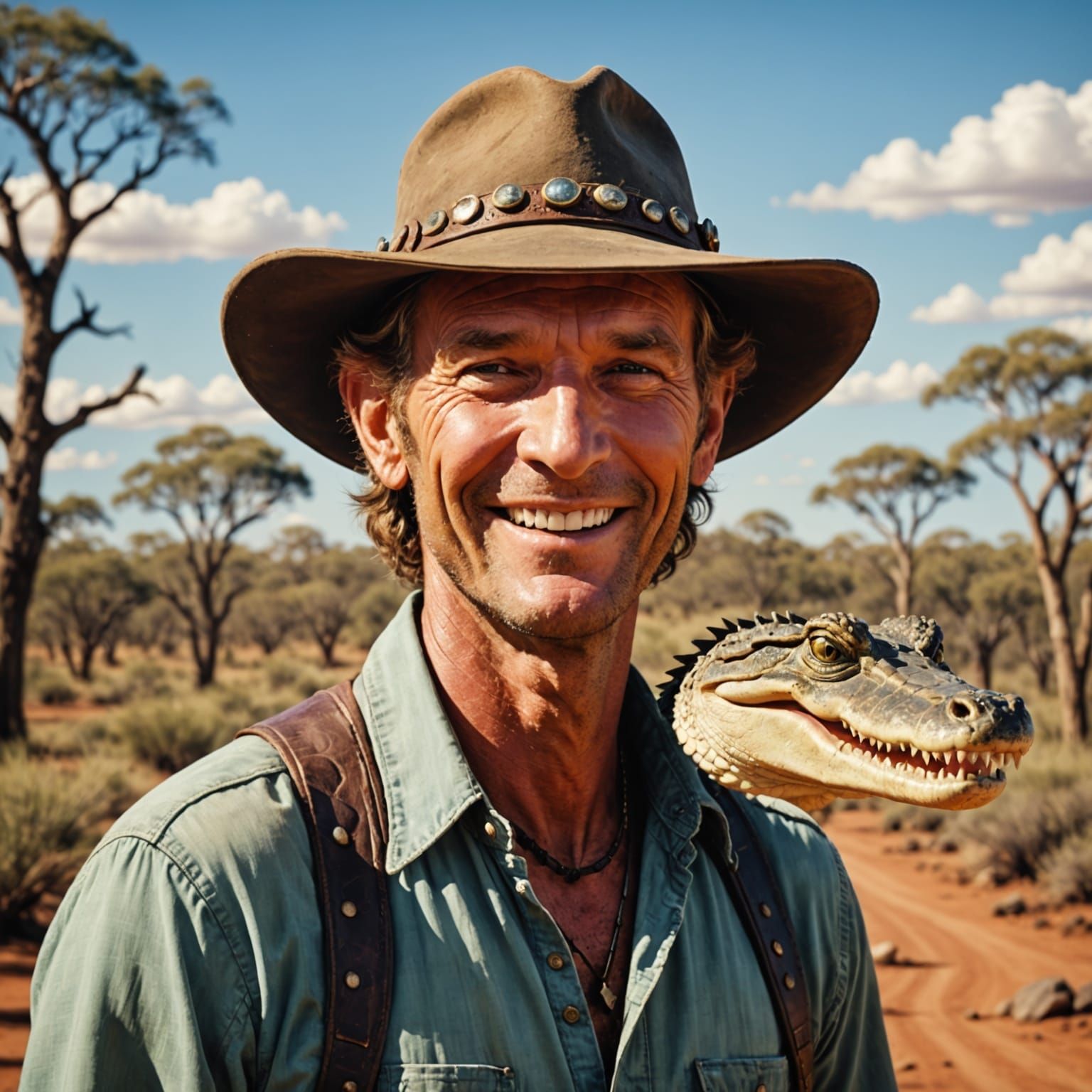 Crocodile Dundee Smiling in the Australian Outback