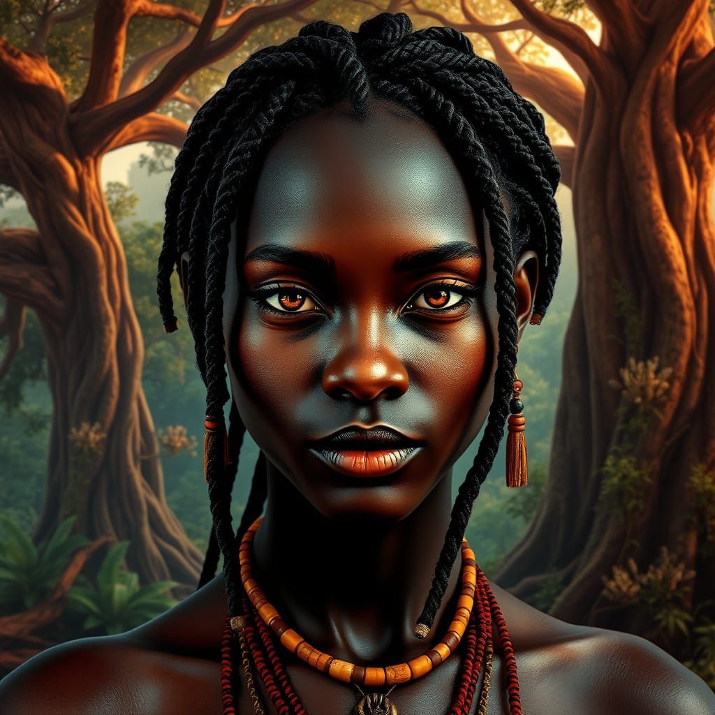 Sultry African Goddess in Lush Fantasy Realm