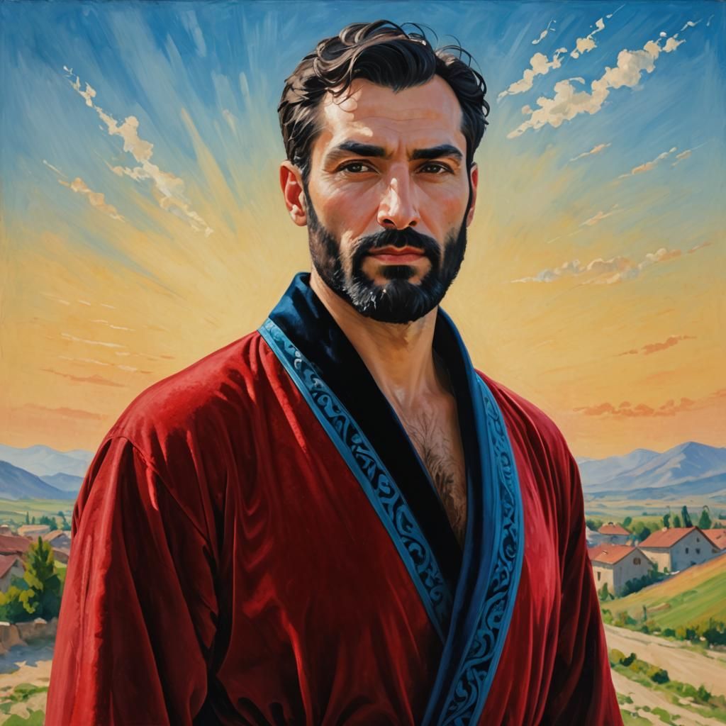 Ethereal Portrait in Village Landscape, Impressionist Style