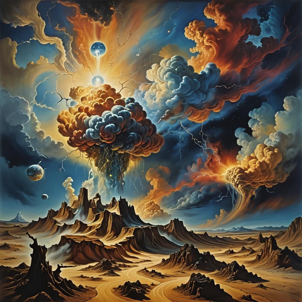 Surreal Cosmic Storm Gains Consciousness in Dreamlike Style