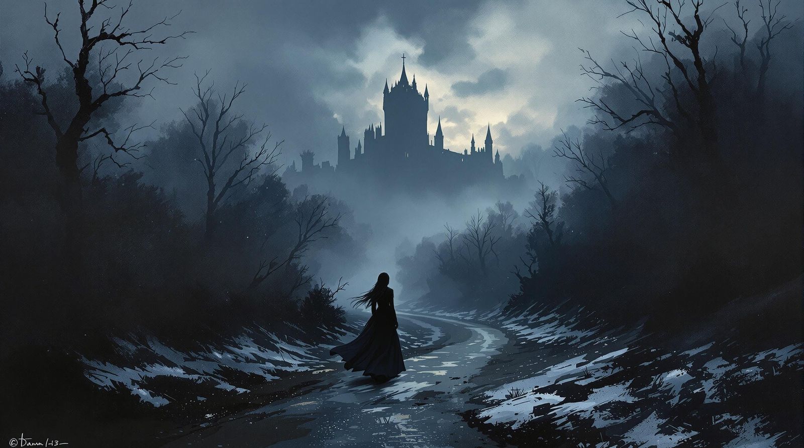 Misty Twilight Forest with Gothic Castle