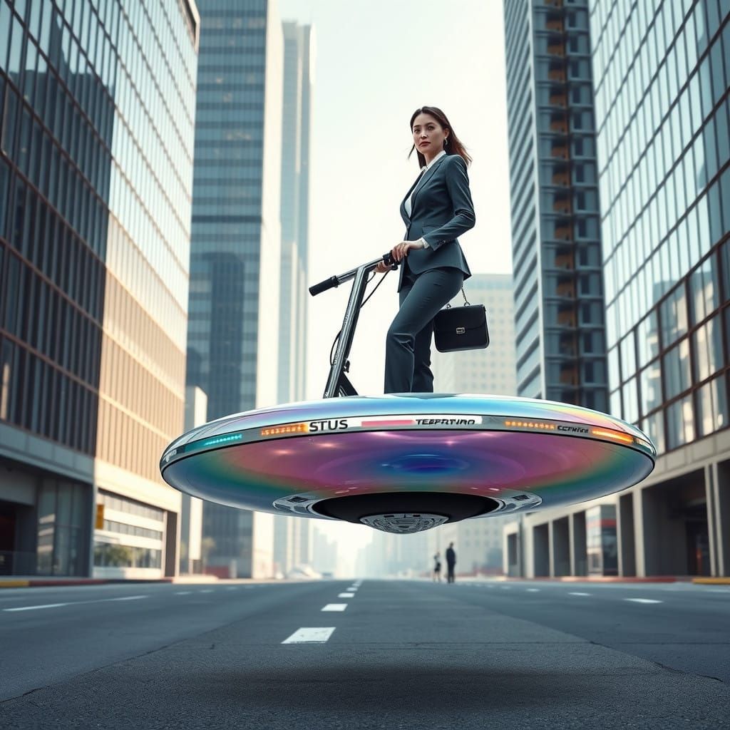 Confident Commuter Cruises City Streets on Anti-Gravity Scoo...
