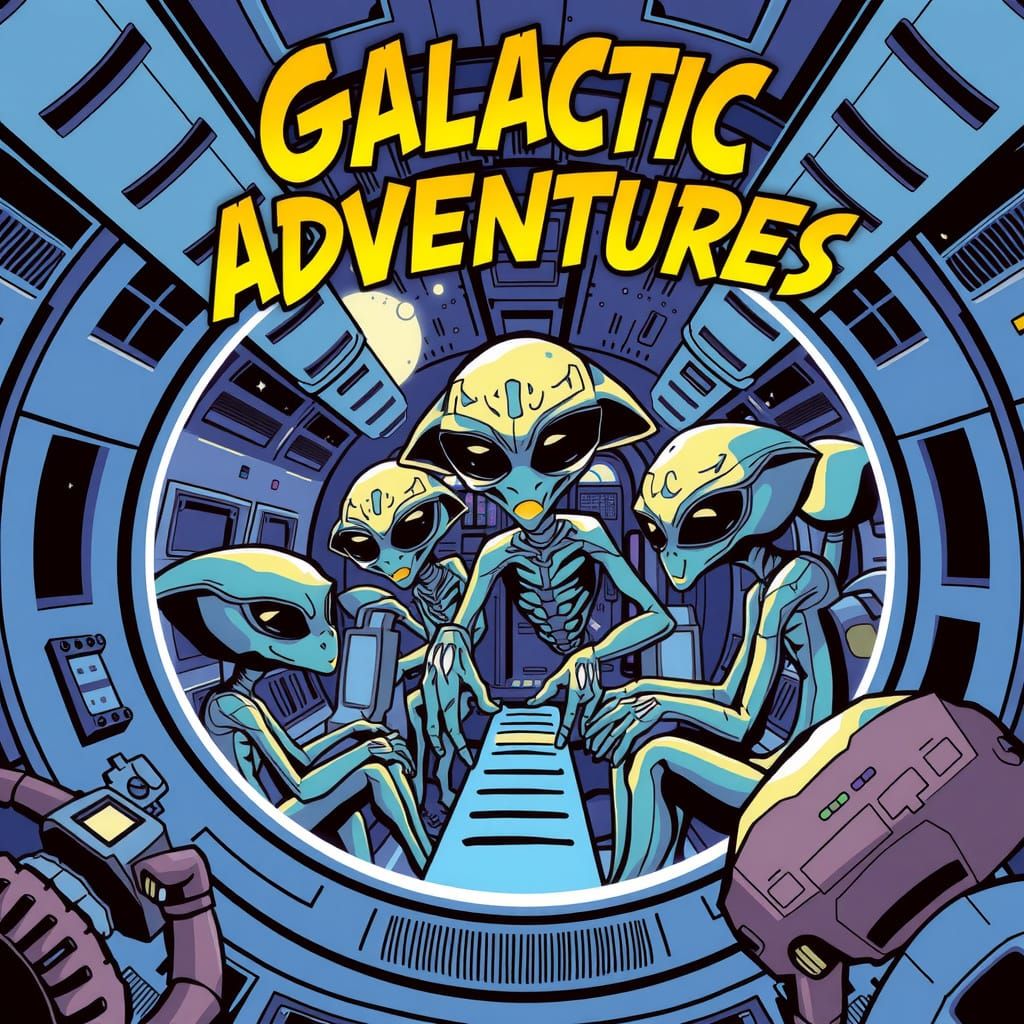 Aliens in Spacecraft - Comic Book Style Art