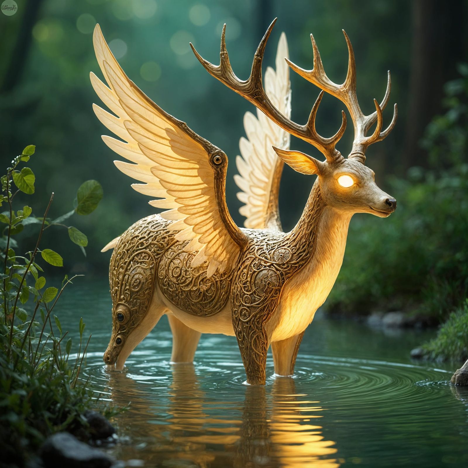 Winged Deer in Steampunk Style