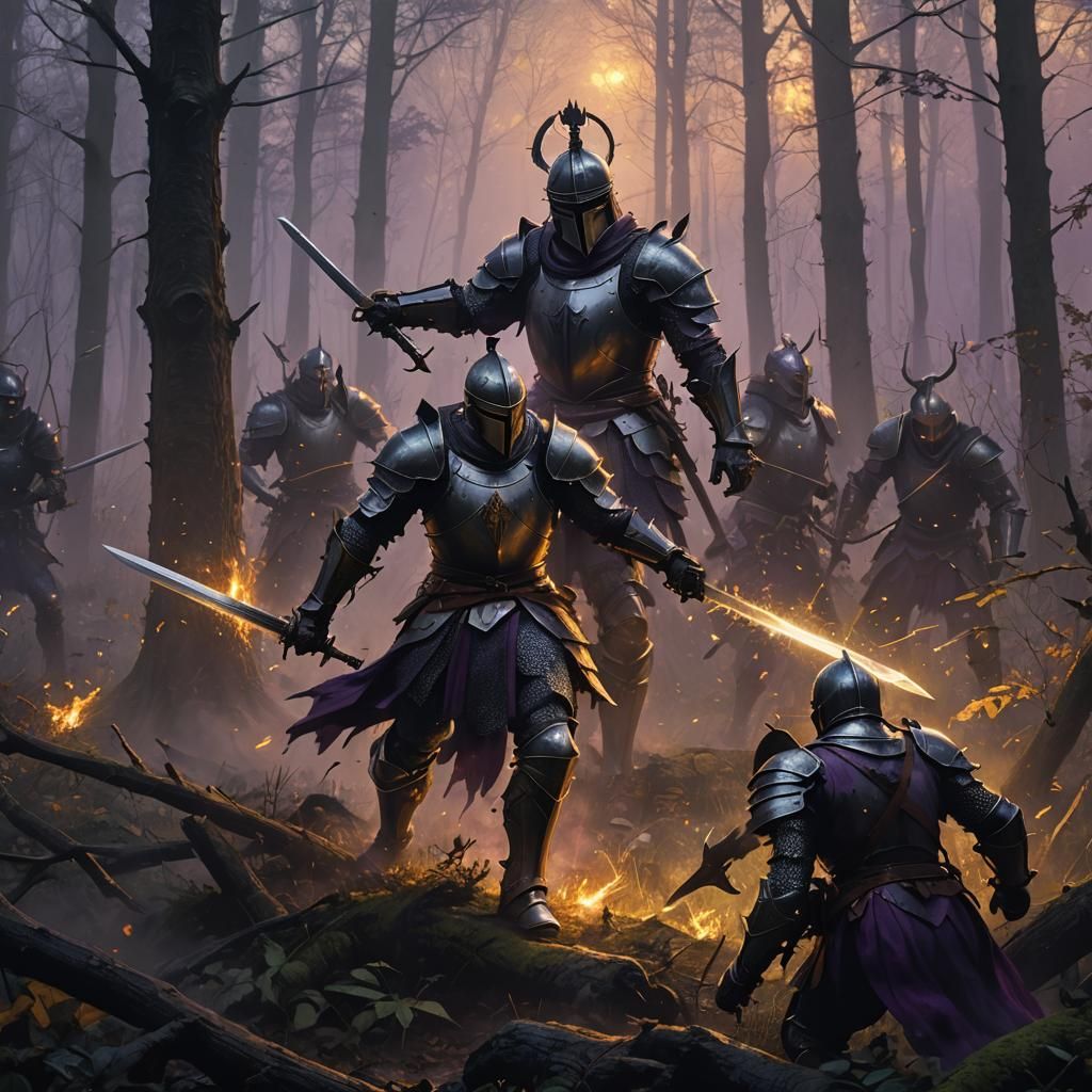 Dark Fantasy Knight in Misty Forest