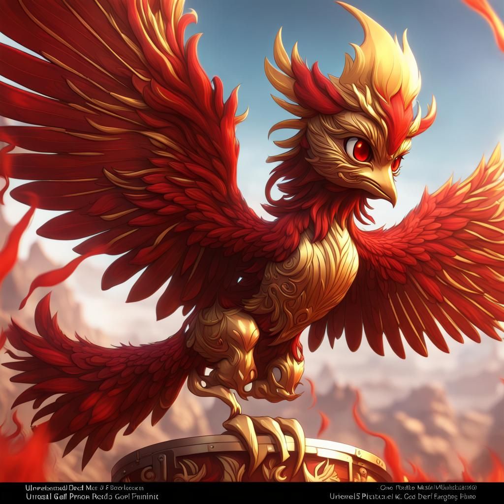 Chibi Gold and Red Phoenix Concept Art