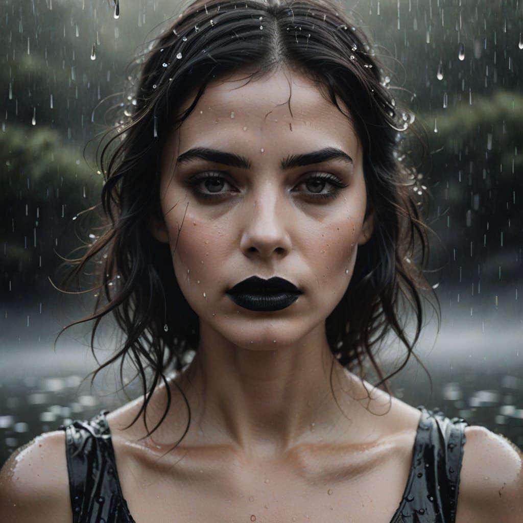 Monochromatic Portrait of Woman with Water Droplets