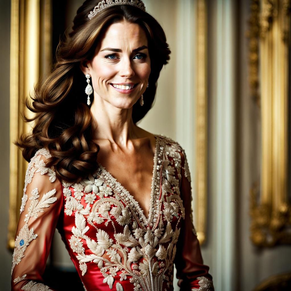 Kate Middleton at Royal Ball in Embroidered Gown