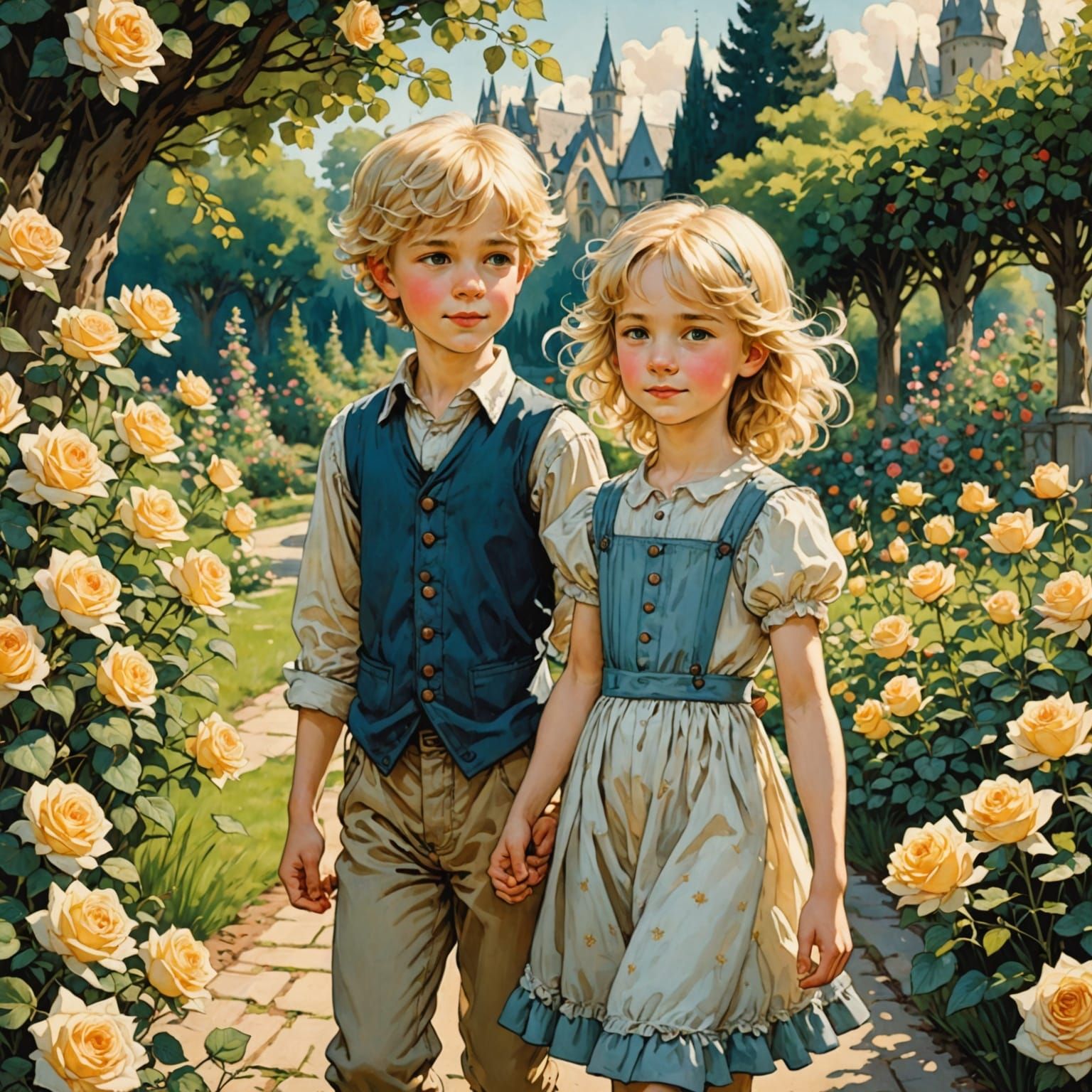 Children in Radiant Rose Garden, Anime Style