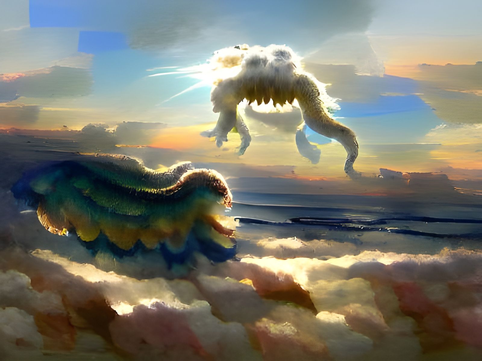 Cloud Creature Ascends Over Sunlit Ocean