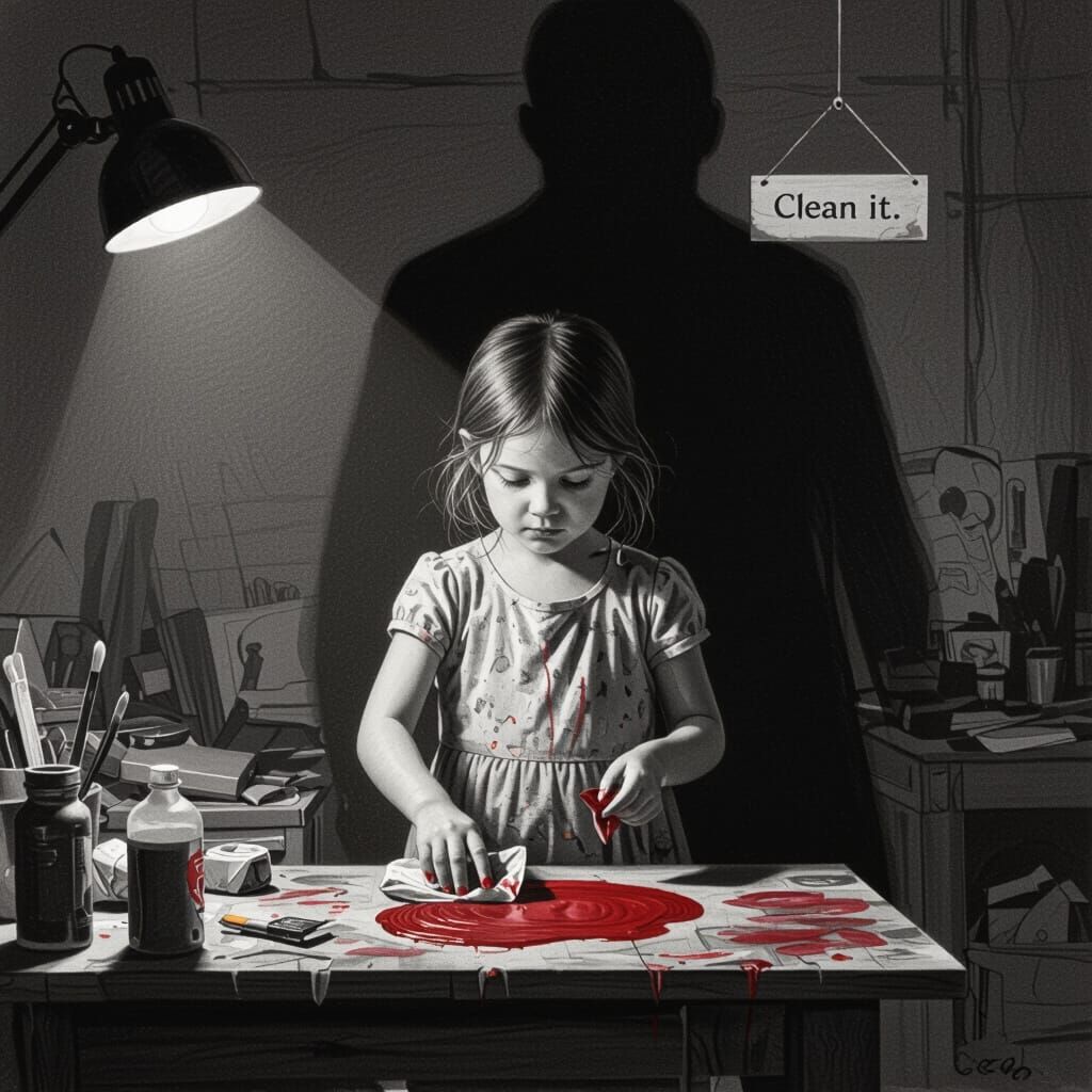 Psychological Art: Girl Cleaning Paint Stain