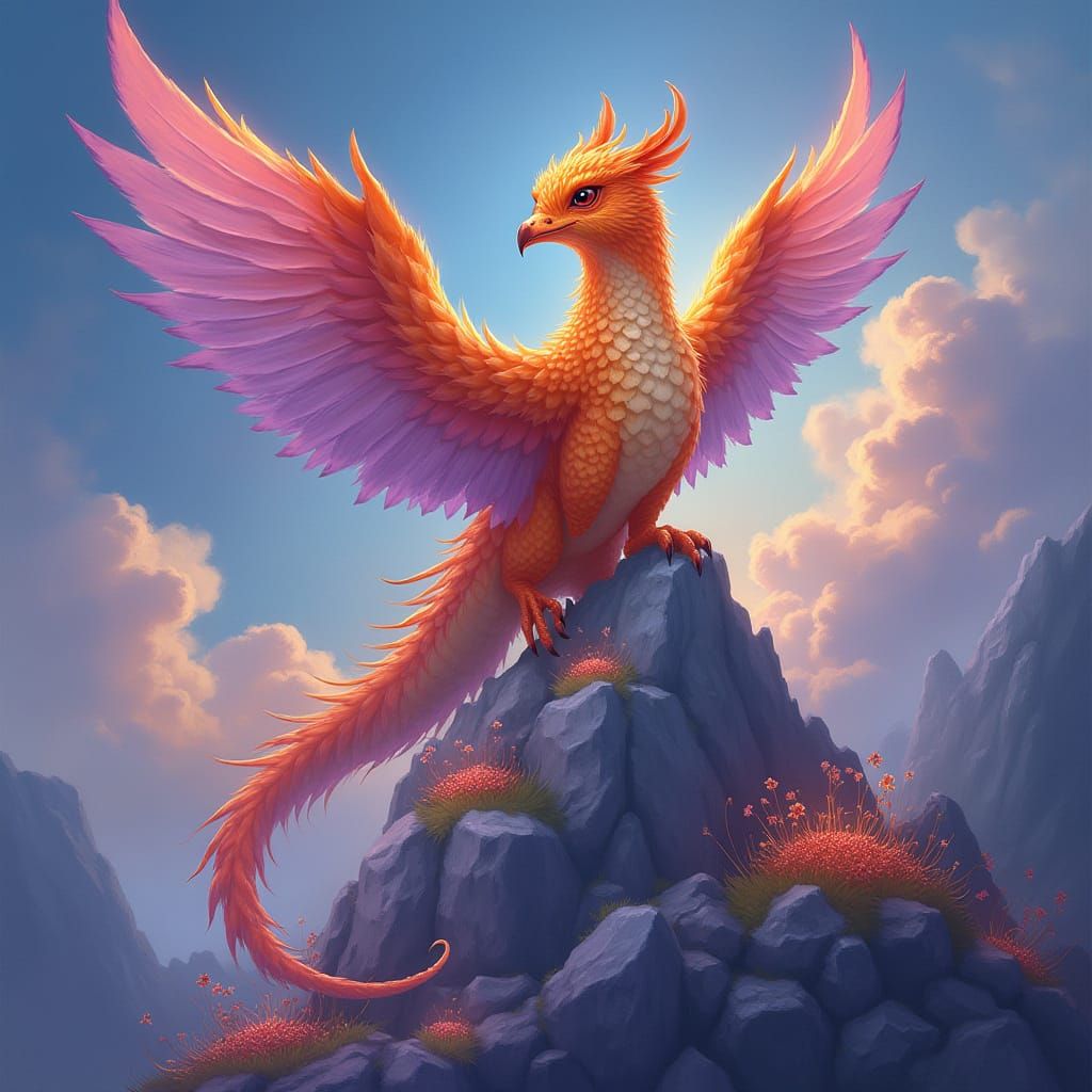 Majestic Fantasy Phoenix on Crystal Mountain