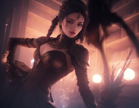 Deity in Grand Library: Hyperrealistic Digital Art