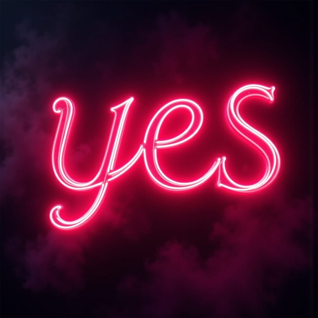 Vibrant Neon "Yes" Sign Glowing in Smoky Darkness