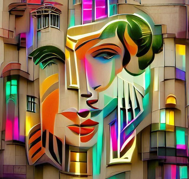 Abstract Art Deco Composition in Vibrant Colors