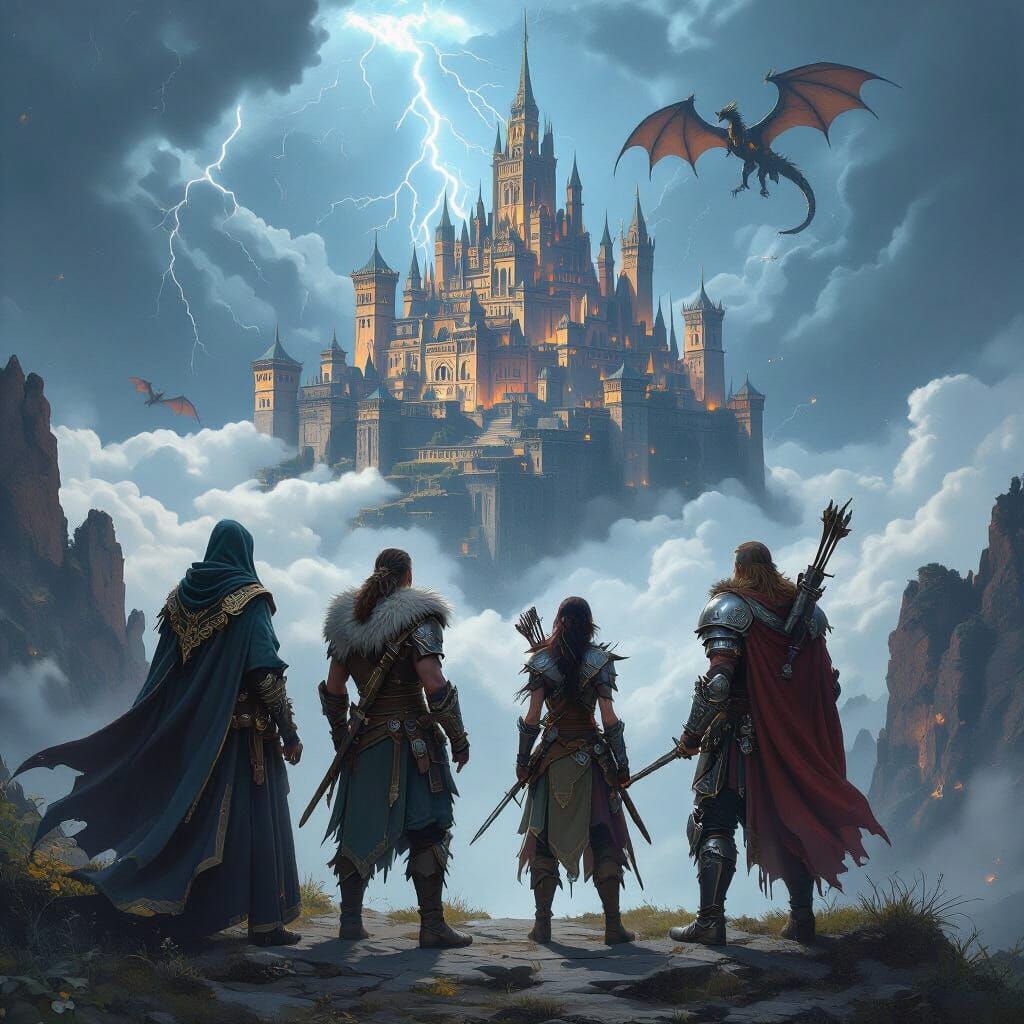 Heroes Gaze Upon a Floating City, Digital Concept Art