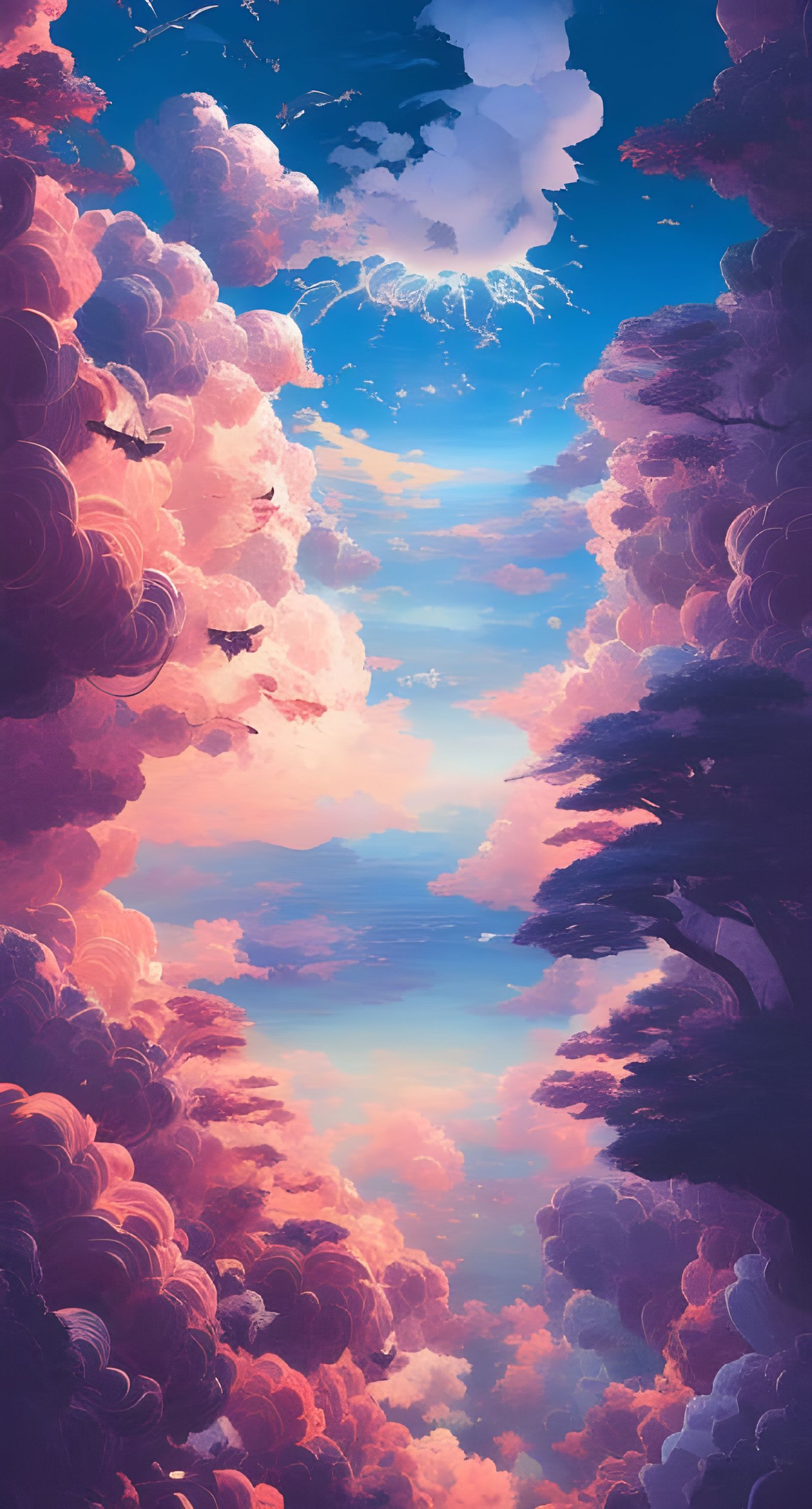 Stairway into Japanese Cloudscape, Detailed Photoillustratio...