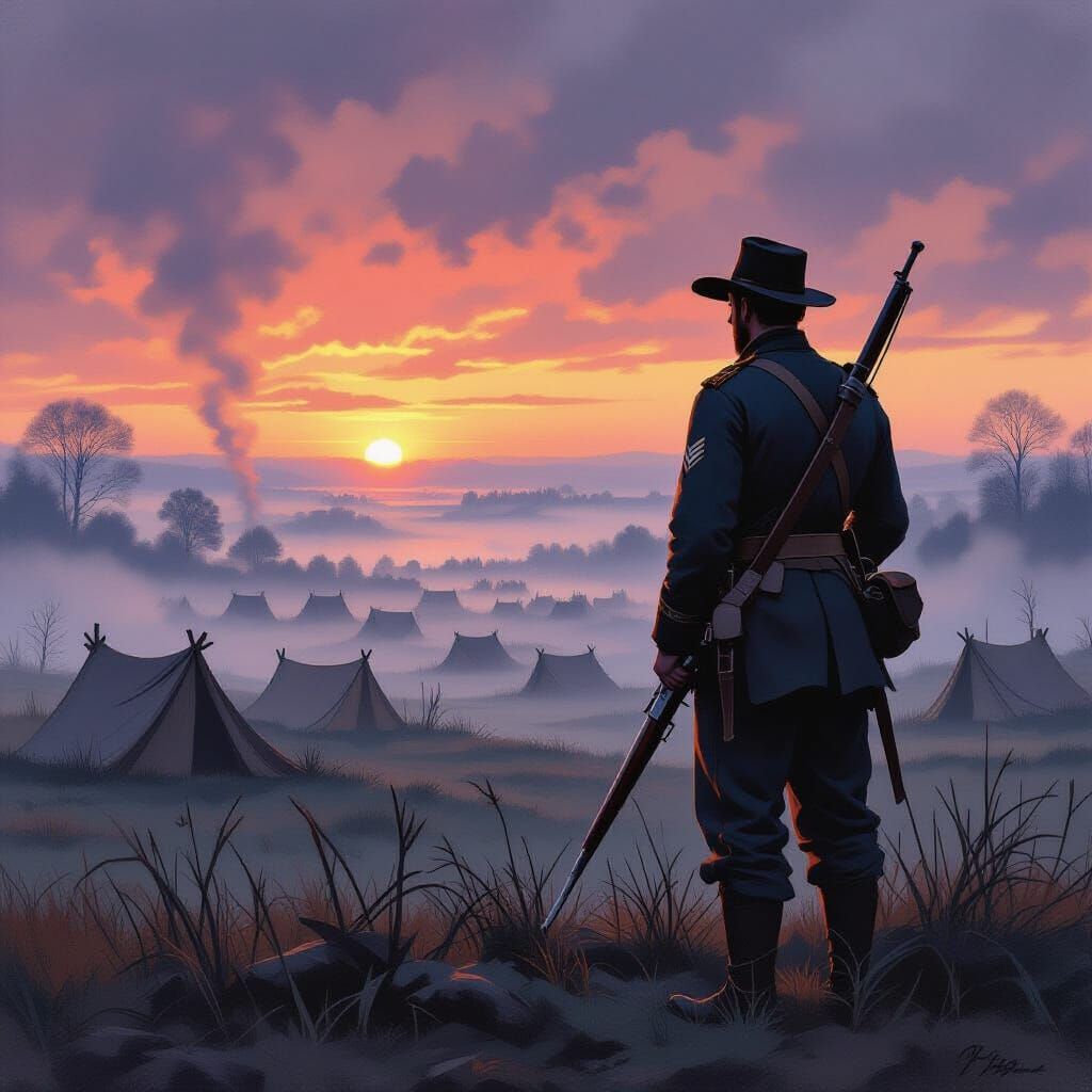 Civil War Soldier at Dawn, Winslow Homer Style